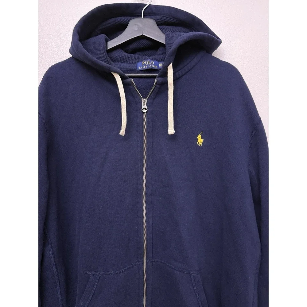 Polo Ralph Lauren Full Zip Hoodie Waffle Lined‎ Hood Heavyweight Navy Size 2XL